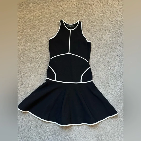 Dsquared2 Black White Piped Fit & Flare Dress Sz S Made in Italy - Picture 9 of 15